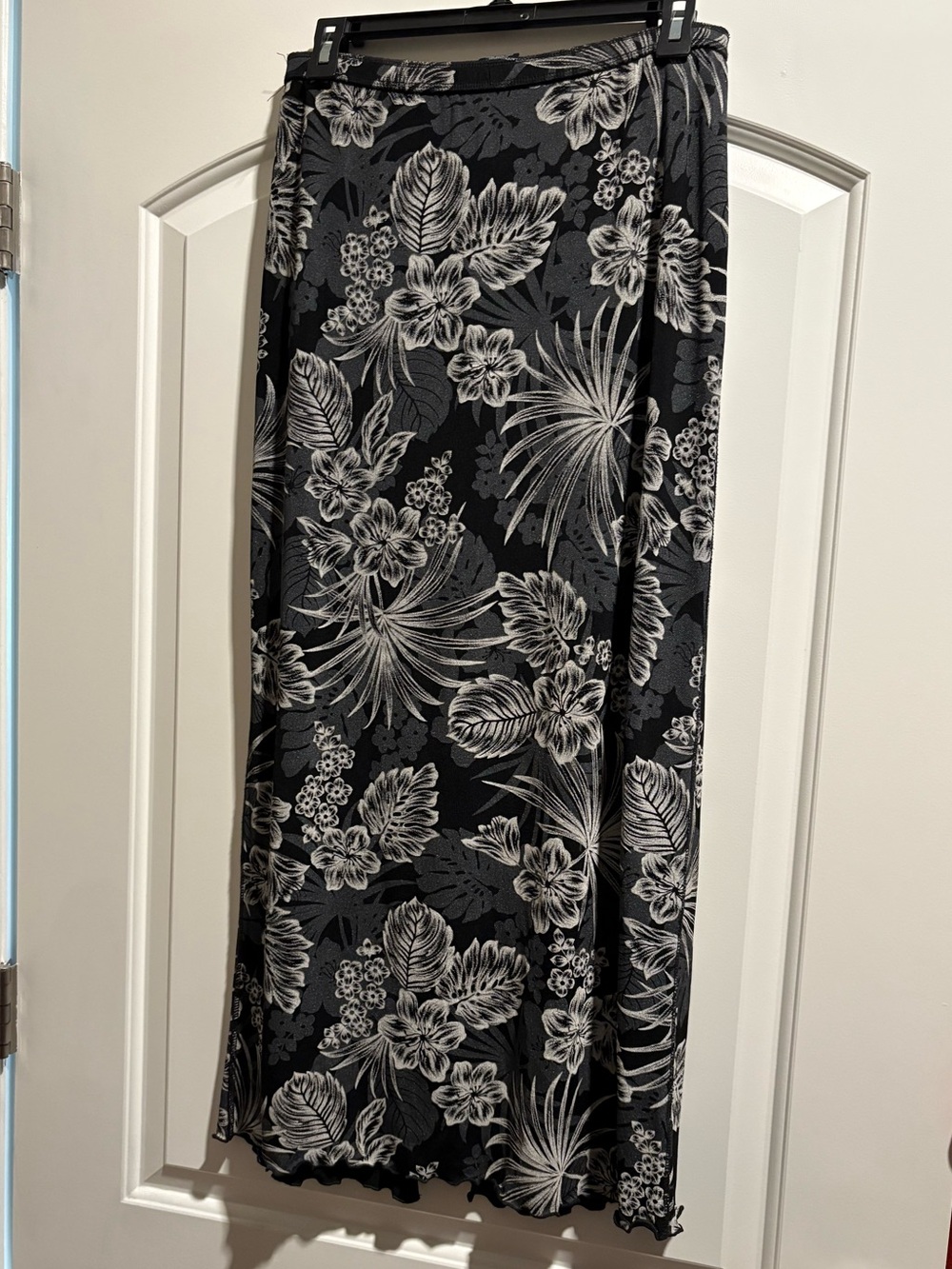 Black & White Floral Maxi Skirt - Women's Flowing Skirt